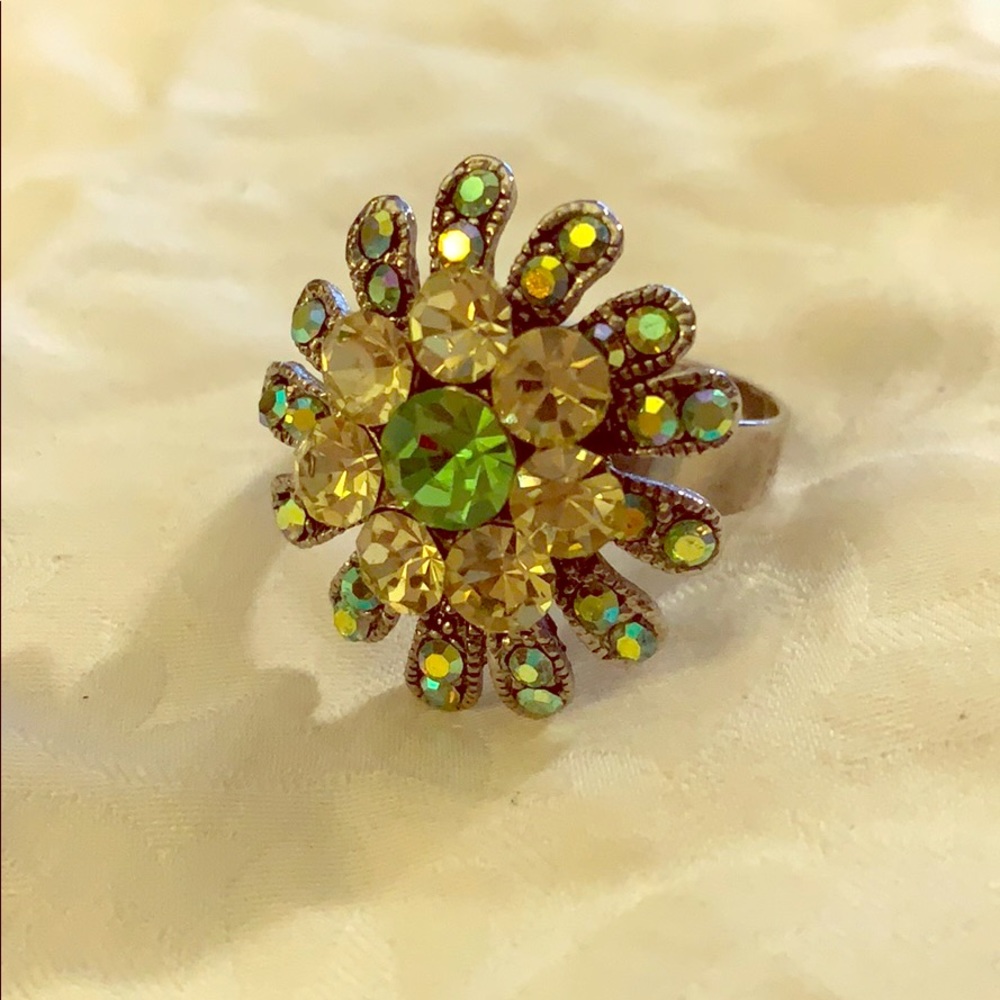 Silver Yellow and green ring